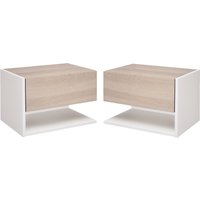 HOMCOM 2 tlg. Wandnachttische Nachttisch Wandschrank mit Schublade, Schlafzimmer Nachtkommode, Beistelltisch, Spanplatte, Eiche+Weiß, 46 x 30 x 30 cm   Aosom