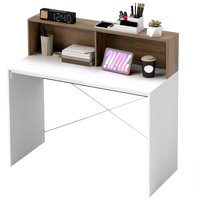 HOMCOM PC-Schreibtisch für Studium und Büro mit erhöhter Arbeitsplatte und 2 Regalen, Moderner Schreibtisch mit X-Struktur für Gaming, Zuhause, Esszimmer, 110x50x102,6 cm, Weiß, Nussbaum   Aosom