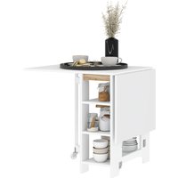 HOMCOM Klappbarer Esstisch, zusammenklappbarer Küchentisch, auf Rollen, mit 2 Klappen und 3 Regalen, modernes Design, Küchentisch für kleine Räume, 120 x 60 x 75 cm, weiß   Aosom