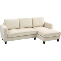 HOMCOM Ecksofa aus Rippvelours mit 3-Sitzer Sofa und Ottomane, dick gepolstertes Federkissen, Breite 214 cm, modernes Design, Belastbarkeit bis 400 Kg, für Wohnzimmer, Wohnung, Beige   Aosom