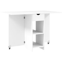 HOMCOM Klappbarer Esstisch Mobiler Küchentisch für 2-4 Personen mit Offenen Ablagen, 1 Schublade, Klapptisch für Kleine Räume, Esszimmer 114,5 x 70 x 75 cm, Weiß   Aosom