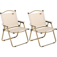 Outsunny Campingstuhl 2er Set faltbarer Gartenstuhl mit Stahlrahmen, Holzoptik, Klappsessel für Pool, Strand, Oxford, Khaki   Aosom