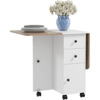 HOMCOM Klappbarer Küchentisch Esstisch mit 2 klappbaren Tabletts, 2 Schubladen, 1 Schrank und 1 Ablagefach 120 x 60 x 76,5 cm - Weiß und Eiche   Aosom