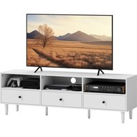 HOMCOM TV Schrank TV Board mit Schubladen, 3 offenen Fächern 140 cm lang TV Lowboard mit Kabelmanagement für Fernseher bis zu 75 Zoll Fernsehtisch für Wohnzimmer Weiß 140x34x45cm   Aosom