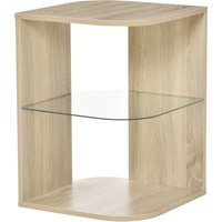 HOMCOM Beistelltisch Blumenhocker Design Zeitgenössisch Sofatisch Glasregal Naturholz   Aosom
