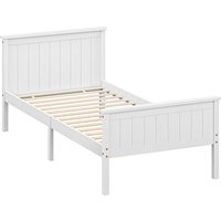 HOMCOM Bettgestell 100 x 210 cm, Einzelbett aus massiver Kiefer mit Lattenrost, Kopf- und Fußteil inklusive, 29 cm Höhe mit Stauraum darunter, geräuschlos, einfache Montage, weiß   Aosom