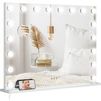 HOMCOM Hollywood Make-up-Spiegel mit einstellbarer LED-Beleuchtung und Vergrößerungsspiegel Frisiertisch-Spiegel USB-Ladeanschluss, Telefonständer - 80 x 62 cm   Aosom
