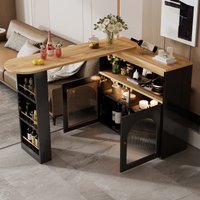 Bartisch mit Stauraum, ausziehbar, drehbar, 138-193×39×105 cm, 360 Grad drehbarer Tisch, 138 cm Bartisch, 193 cm Bartisch, Schwarz   Aosom.de