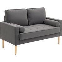 HOMCOM 2-Sitzer-Sofa modernes Samt 127 cm, dicke Federkissen, Kautschukholzbeine, 2 Zierkissen und geknöpfte Sitzfläche, Zweisitzer für Wohnzimmer, Schlafzimmer, kleinen Raum, Grau   Aosom
