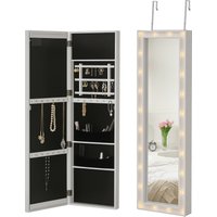 HOMCOM Spiegelschrank LED Schmuckschrank Aufhängbarer Türmontage MDF Weiß 36,6 x 8 x 120 cm   Aosom
