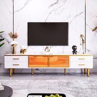 TV-Schrank 170x47 cm Weiß und Gold Glas Aluminium LED-Beleuchtung 4 Schubladen 2 Türen vergoldete Griffe Modernes Design Wohnzimmer   Aosom.de