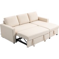 HOMCOM Ecksofa, Schlafsofa, 3-Sitzer-Sofa mit umkehrbarer Récamière, integriertem Stauraum und 3 Rückenkissen, Leinenoptikstoff, Creme   Aosom