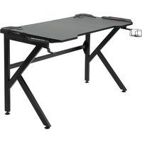 HOMCOM Gaming-Schreibtisch Gamer-Schreibtisch Computertisch mit Kopfhörerhalter Getränkehalter Kabeldurchführungen inklusive Metall MDF Textur Karbonfaser Schwarz   Aosom