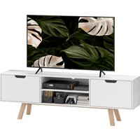HOMCOM TV-Schrank, Fernsehtisch für Fernseher bis zu 65 Zoll, Lowboard mit 2 Schränken und 2 Regalebenen, Fernsehschrank für Wohnzimmer, 150 x 39 x 50 cm Weiß   Aosom