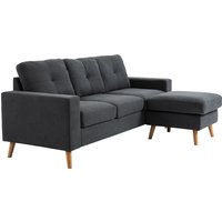 HOMCOM Ecksofa aus Leinenstoff, 3-Sitzer-Sofa, reversible Chaiselongue links oder rechts, 193 cm, skandinavisches Design, für Wohnzimmer, Apartment, kleinen Raum, massive Holzfüße, dunkelgrau   Aosom
