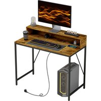 HOMCOM Computertisch, Schreibtisch mit Anschlüssen, Bürotisch mit Monitorfläche und Ablage, PC Tisch für Büro, Arbeitszimmer, 100 x 50 x 90,5 cm, Rustikales Braun   Aosom