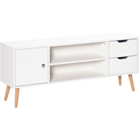 HOMCOM TV Lowboard Fernsehtisch Fernsehschrank für TV bis zu 50" mit Schrank 2 Schubladen Holzfüße Wohnzimmer Weiß 120 x 28 x 44 cm   Aosom