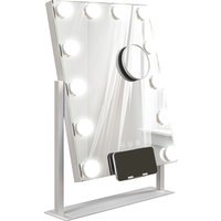 HOMCOM Hollywood Spiegel mit Beleuchtung, 12 LED, 37 x 46 cm, 3 Lichtfarben, 10X Vergrößerung, 360° Drehbar, USB-Ladeanschluss, Weiß   Aosom