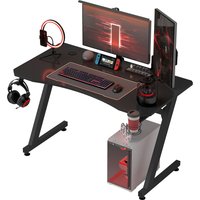 HOMCOM Gaming Schreibtisch 120×60 cm Gamer Schreibtisch mit Kohlefaseroptik Arbeitsplatte, Kopfhörerhalter, Getränkehalter und Kabelmanagement inklusive, höhenverstellbare Stahl- und Holzschreibtisch in Schwarz   Aosom