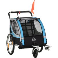 HOMCOM Fahrradanhänger 2 in 1  Kinderwagen Buggy, 360° Drehbar, Stahl Oxford, Blau+Schwarz  Aosom