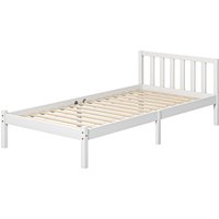 HOMCOM Massivholzbettgestell 90x190 cm Einzelbett mit Kopfteil und stabilem Lattenrost für Kinder Erwachsene Weiß   Aosom