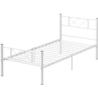 HOMCOM Bettrahmen für Matratze 200 x 90 cm, Bettgestell 88 cm hoch Einzelbettgestell aus Stahl, für Schlafzimmer Gästezimmer, Weiß   Aosom