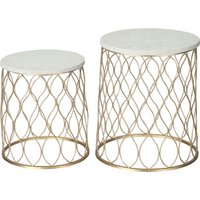 Outsunny 2er Set Gartentische Beistelltische Retro Drahtkorb Design Metallkorb Garten Satztisch Outdoor Ø41x46cm in Gold und Weiß   Aosom.de