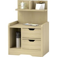 HOMCOM Nachttisch mit 2 Schubladen, Beistelltisch, Nachtschrank mit offenen Ablage, Nachtkommode für Schlafzimmer, Wohnzimmer, 40 x 30 x 60 cm, Naturholz   Aosom