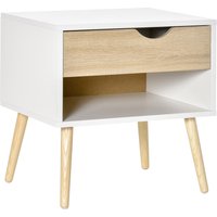 HOMCOM Beistelltisch Nachttisch Flurkommode mit 1 Schubladen MDF Spanplatte Weiß+Eiche 50 x 39 x 51 cm   Aosom
