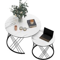 HOMCOM Couchtisch rund 2er Set Beistelltisch mit Marmoroptik, Satztisch Wohnzimmertisch mit Metallrahmen Kaffeetisch für Wohnzimmer Schlafzimmer Weiß   Aosom