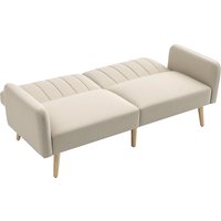 HOMCOM Schlafsofa 2-Sitzer skandinavisches Design, Verstellbare Rückenlehne in 3 Positionen, Holzbeine, Leinenstoff Beige   Aosom