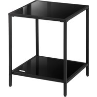 HOMCOM Beistelltisch, Couchtisch mit 2 Ebenen, Kaffeetisch aus Hartglas, für Wohnzimmer, Schlafzimmer, 40 x 40 x 50 cm, Stahl, Schwarz   Aosom