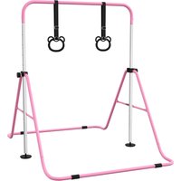 HOMCOM Kinder Gymnastik Turnreck 5-stufige höhenverstellbar Reckstange Reckanlage mit Gymnastikringen für Indoor bis 50 kg belastbar Stahl Rosa   Aosom