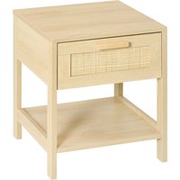 HOMCOM Nachttisch Nachtschrank Beistelltisch natürlicher Nachtkommode mit Schublade offenen Ablage Rattan-Design MDF Natur 40 x 40 x 48 cm   Aosom