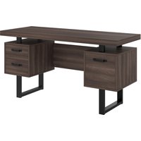 Einfacher Büroschreibtisch mit Schubladen, MDF und hochwertiges Stahlrohr, geräumige Schreibtischplatte, effiziente Aufbewahrung, 135x54x76 cm, Schwarz + Braun