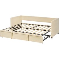 HOMCOM Bettrahmen Schlafsofa 2 in 1, 2-Sitzer-Sofa und ausziehbares Doppelbett, zwei Matratzen von 90 x 190 cm, Holzlattenrost, gepolstertes Kopfteil aus Samt, Creme-Weiß   Aosom
