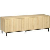 HOMCOM TV-Schrank, Fernsehschrank mit 3 Schrankfächern, Fernsehtisch mit Kabelöffnung, TV Lowboard für Fernseher bis zu 65 Zoll, für Wohnzimmer, Natur 150 x 40 x 51 cm   Aosom