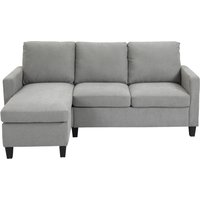 HOMCOM Ecksofa Couch mit Wendbar Chaiselongue 3 Sitzer Sofa L Form Gepolsterte Eckcouch für Wohnzimmer, Schlafzimmer, 197 x 139 x 91 cm Hellgrau   Aosom