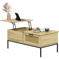HOMCOM Kaffeetisch mit klappbarem Tablett Wohntisch mit 2 großen Schubladen Stahlgestell 106 x 56,3 x 48 cm Natur   Aosom