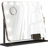 HOMCOM Hollywood Spiegel mit Beleuchtung 15 LED 62,5x49,5cm 3 Modi 10X Vergrößerung 360° drehbar tragbar mit Handyhalterung Schwarz   Aosom.de