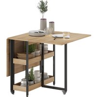 HOMCOM Klappbarer Esstisch, rechteckiger klappbarer Küchentisch auf Rollen für bis zu 4 Personen mit offenen Fächern, für kleine Räume, Esszimmer, Eiche   Aosom