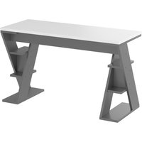 Schreibtisch, Einfacher stabiler X-förmiger Halterung 120cm Grau Weiß mit 6 Offene Regale für Stauraum, 120x50x74 cm, Einfache Montage   Aosom.de