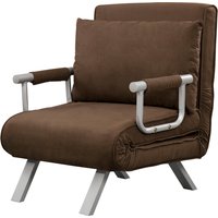 HOMCOM Sessel-Schlafsofa 1-Sitzer Convertible Abnehmbarer Gesteppter Suede-Bezug Maximaler Komfort Kissen Metallarmlehren Braun   Aosom