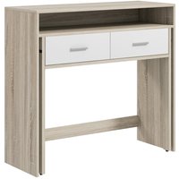 HOMCOM Konsolentisch Eingangstisch mit ausziehbarem Plateau und 2 Schubladen, Flurtisch mit Aufbewahrung für Wohnzimmer, Eingang, Schlafzimmer, 95l x 35B x 87H cm, Eichenoptik   Aosom