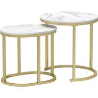 HOMCOM Couchtisch rund 2er Set Stapelbarer Beistelltisch mit Stahlrahmen, Wohnzimmertisch Kaffeetisch für Wohnzimmer Schlafzimmer Weiß   Aosom