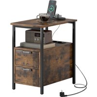 HOMCOM Beistelltisch Couchtisch mit Aufladestation, USB-Anschlüssen und Steckdosen, Nachttisch mit 2 Schubladen, Regal für Wohnzimmer, Schlafzimmer, Rustikal-Braun   Aosom