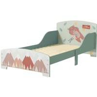 ZONEKIZ Kinderbett Bodenbett für Kinder 3-6 Jahre mit Sicherheitsbarrieren und Mustern Maße 77 x 143 x 60 cm Lattenrost inklusive - Grün   Aosom