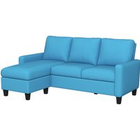 HOMCOM Ecksofa 3-Sitzer mit beidseitig umsetzbarer Chaiselongue für Wohnzimmer, Büro, Apartment, Polyesterstoff 197L x 139B x 91H cm blau   Aosom