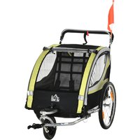HOMCOM Kinderfahrradanhänger 2 in 1  Federung, Mesh-Tür, 360° Drehbares Vorderrad, Bremse, Gelb+Schwarz, 142x75x101cm  Aosom