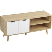 HOMCOM TV-Möbel für Fernseher bis zu 46 Zoll im skandinavischen Design mit 2 Türen, 2 Fächern mit Kabeldurchführungen 110L x 39B x 48,8H cm, Wohnzimmer, Schlafzimmer   Aosom